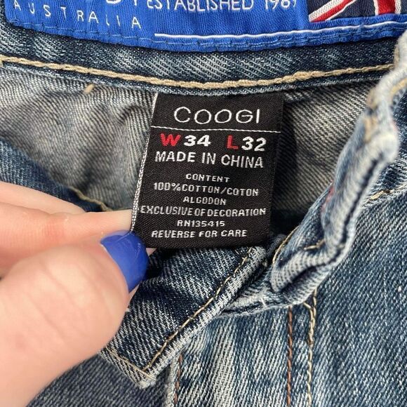 Coogi Australia Men's Distressed Relaxed Straight Jeans Blue Denim Size W34 L32 - Picture 9 of 13